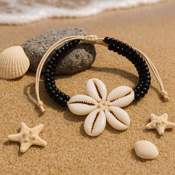 🆕️Handcrafted Shell Flower 🌸 Adjustable Beaded Anklet | Natural Seashell Beach - Picture 1 of 11
